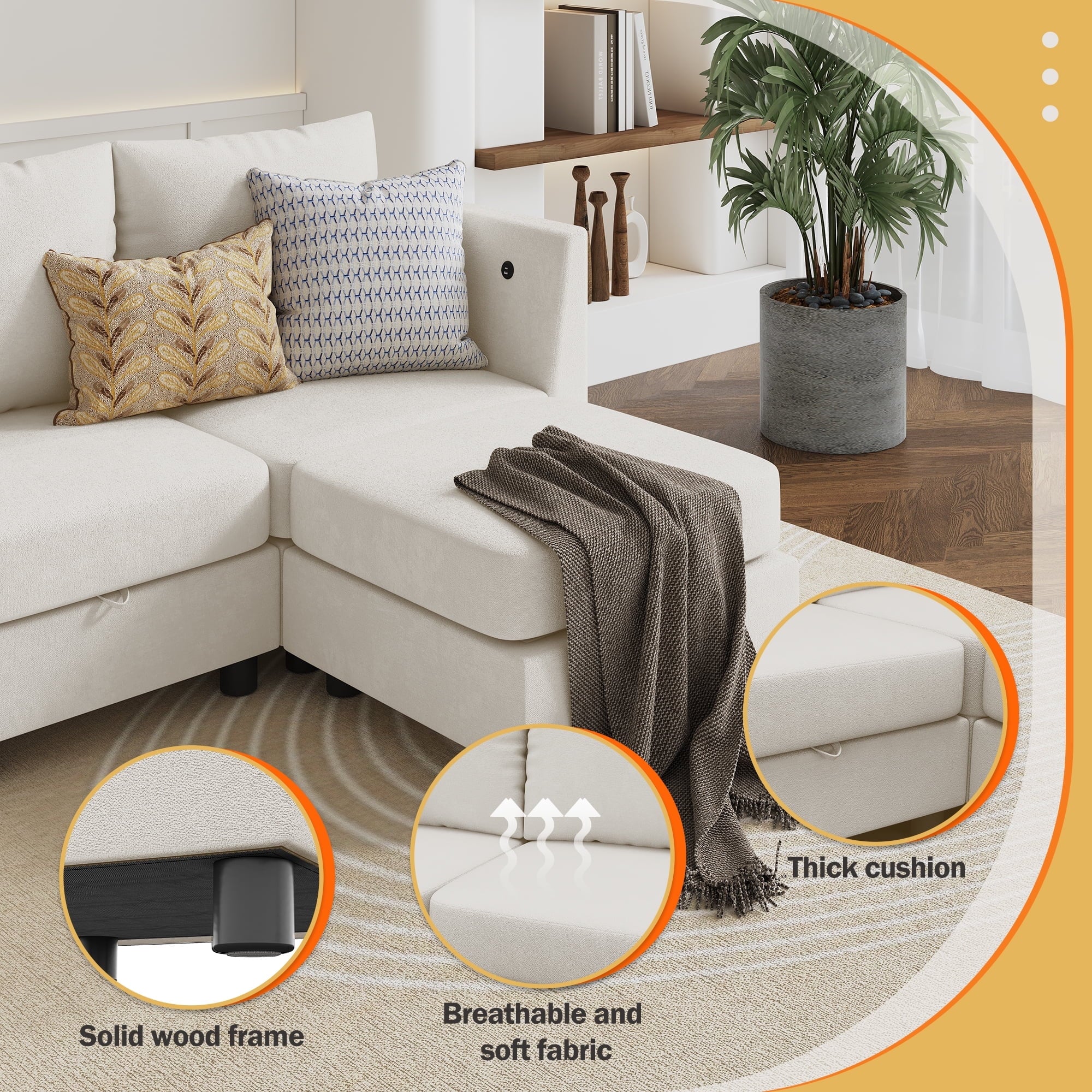 Gelloan Modular Couches and Sofas Sectional with Storage, 5 Seat Sectional Sofa for Living Room, L Shaped Sectional Couch with Reversible Chaises