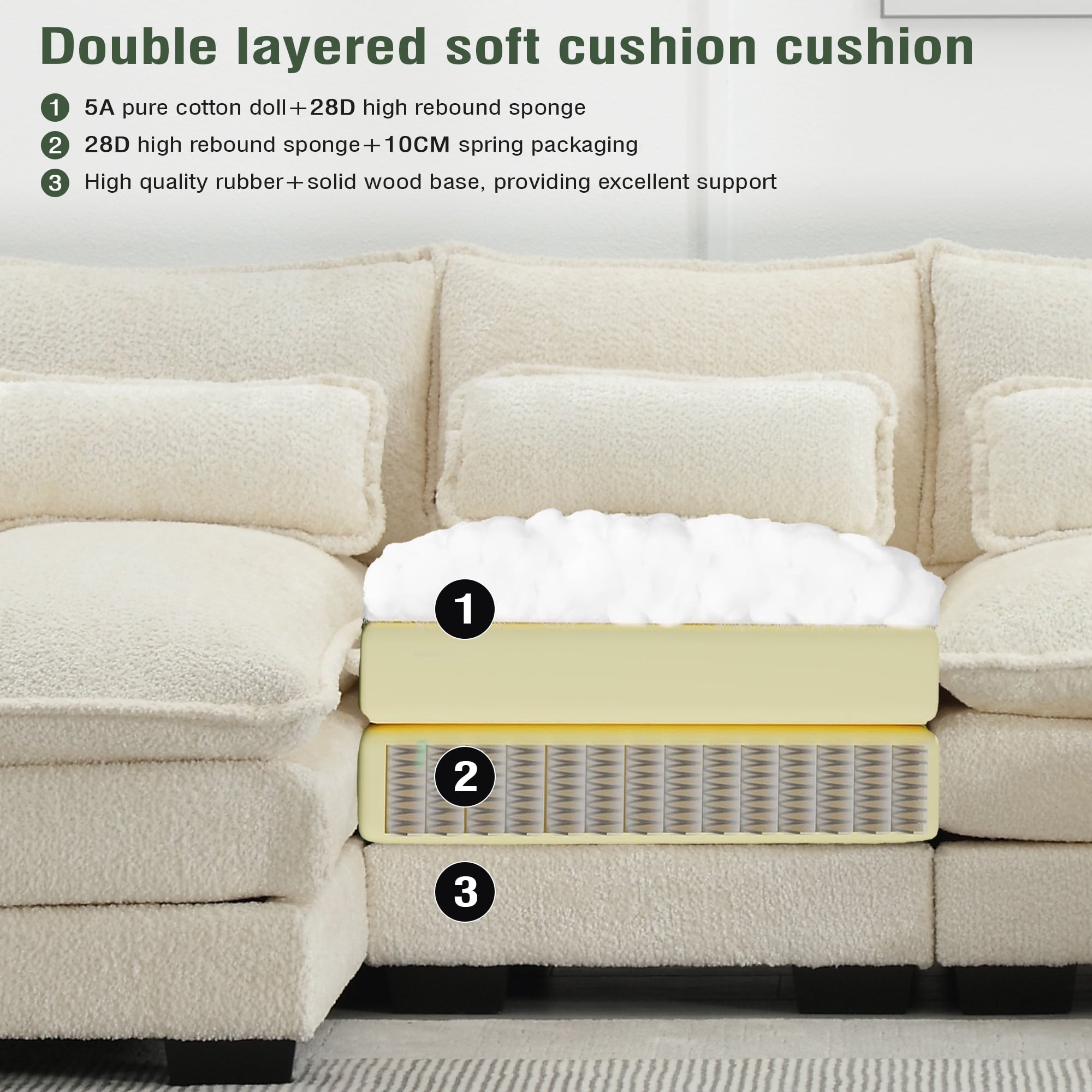 Villeston Modern U-Shape Sectional Sofa , 4 Seat Lounge Sleeper with Double Chaise for Living Room,Beige