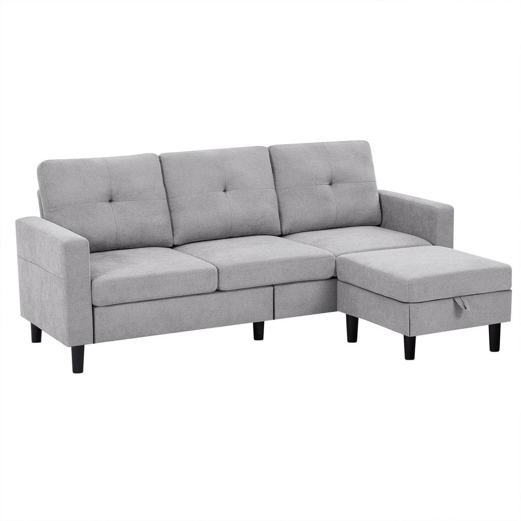 Pingliang Home Convertible Sectional Sofa with Footstool Living Room Sofa Couch with Storage Ottoman and Side Pockets,Modern 3 Seat L Shaped Couches