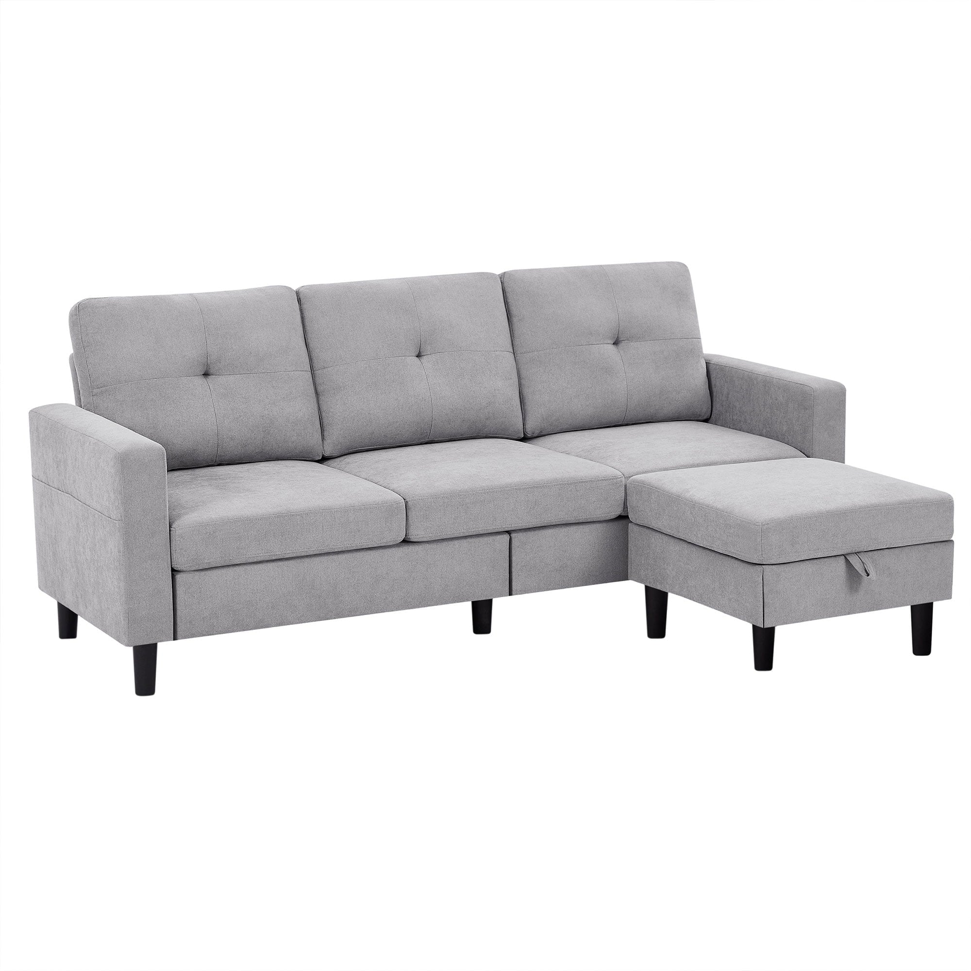 Pingliang Home Convertible Sectional Sofa with Footstool Living Room Sofa Couch with Storage Ottoman and Side Pockets,Modern 3 Seat L Shaped Couches