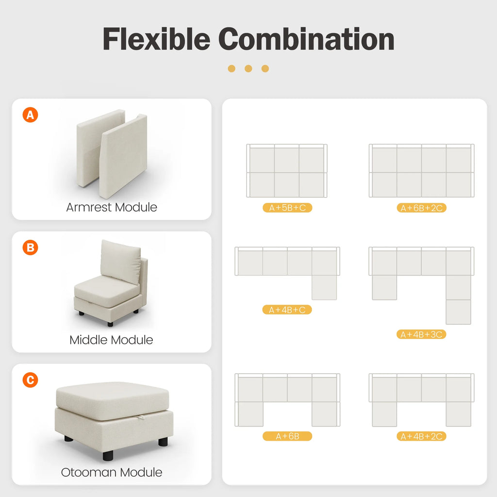 Gelloan Modular Couches and Sofas Sectional with Storage, 5 Seat Sectional Sofa for Living Room, L Shaped Sectional Couch with Reversible Chaises