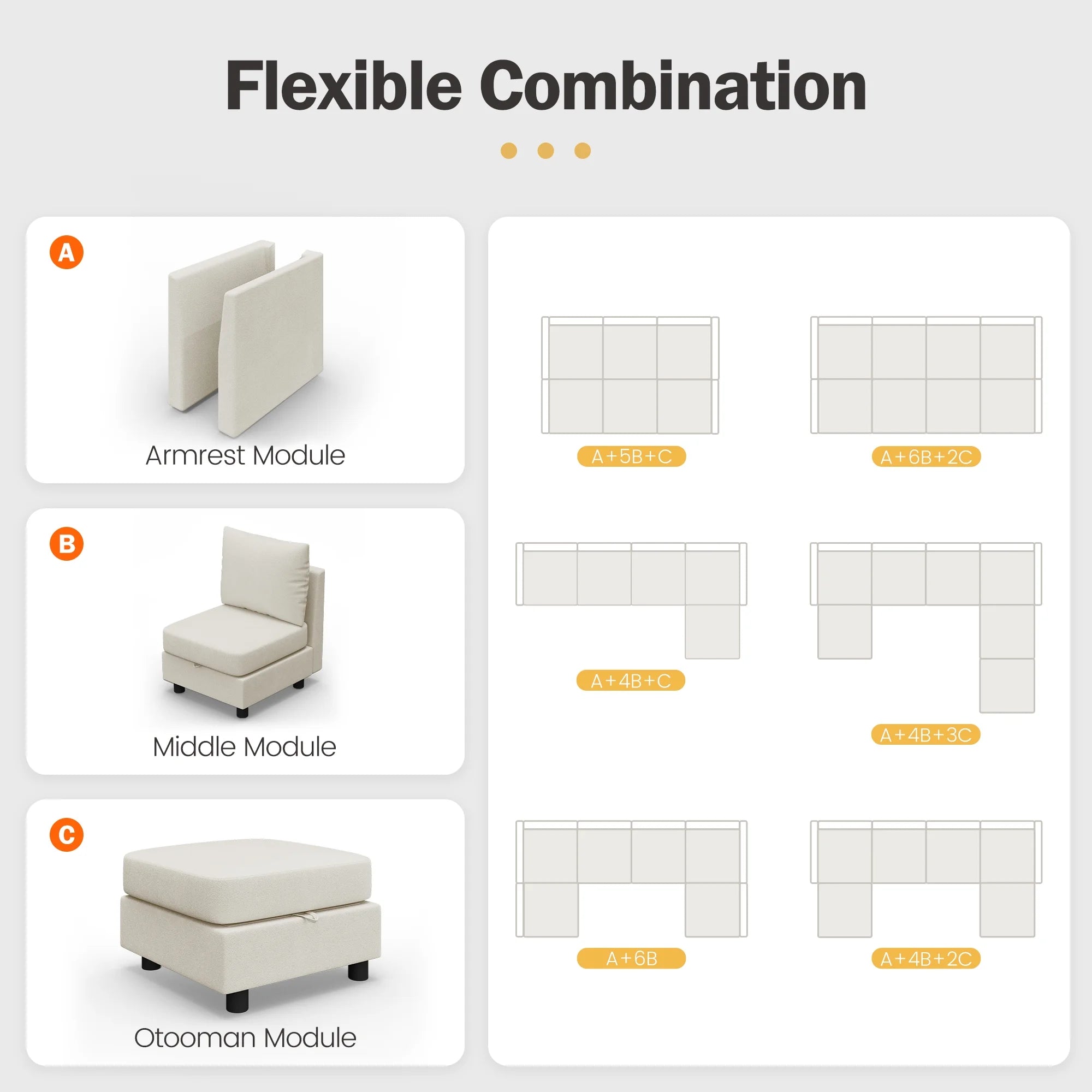 Gelloan Modular Couches and Sofas Sectional with Storage, 5 Seat Sectional Sofa for Living Room, L Shaped Sectional Couch with Reversible Chaises