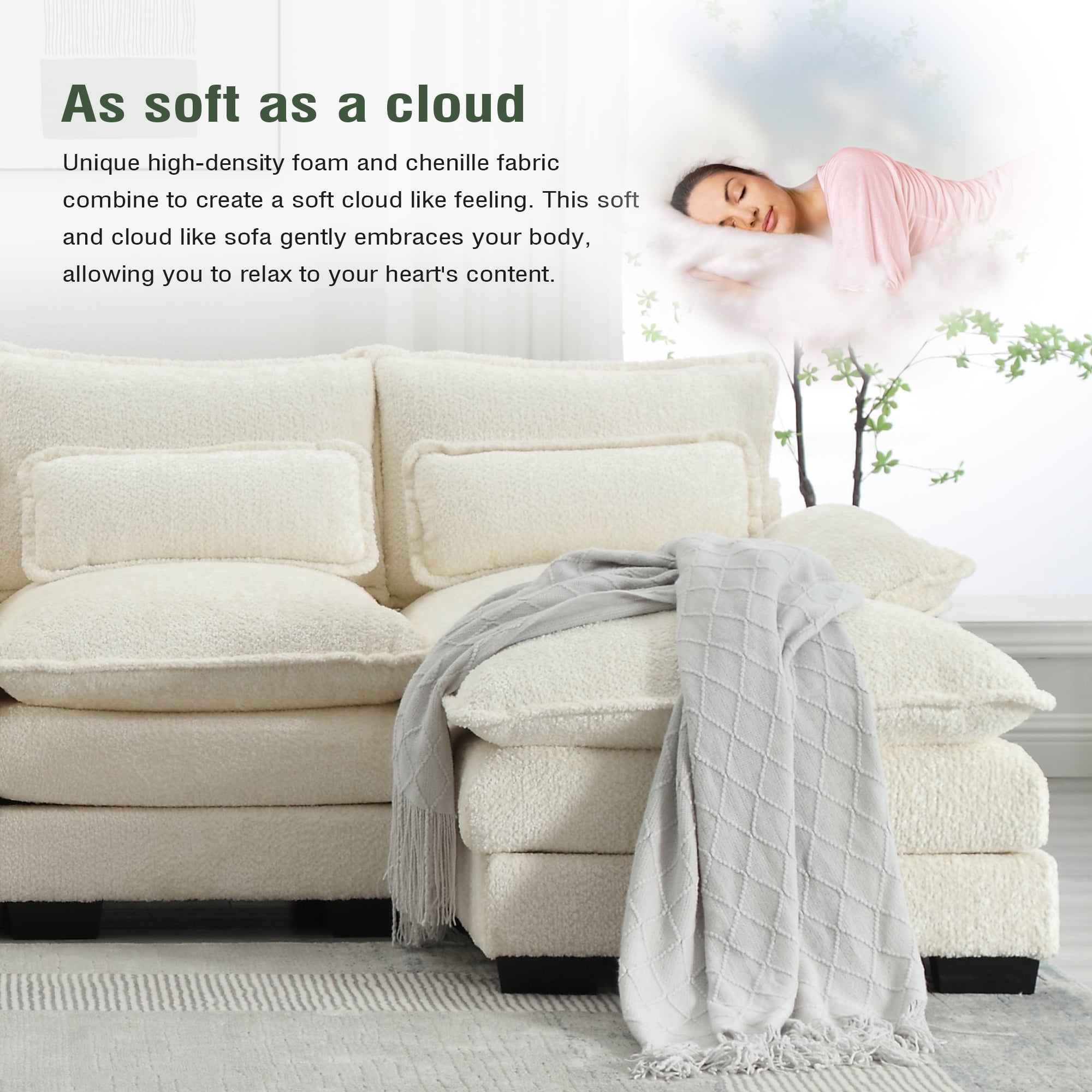 Villeston Modern U-Shape Sectional Sofa , 4 Seat Lounge Sleeper with Double Chaise for Living Room,Beige