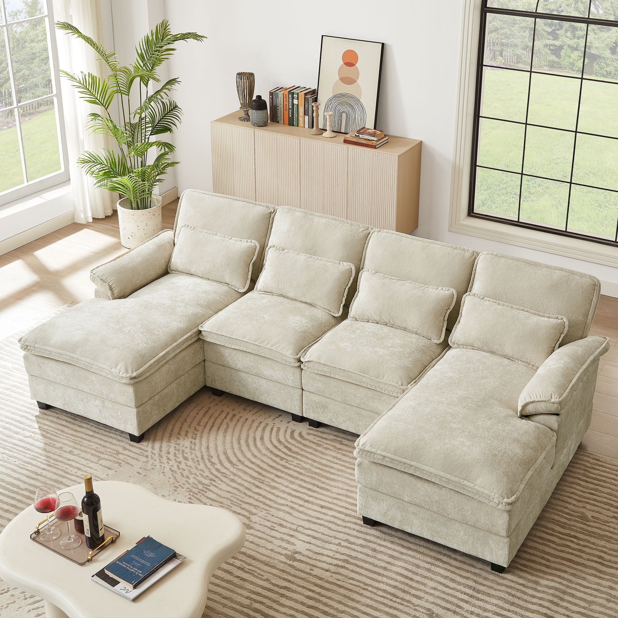 Tornama Modern Fabric U-Shapped Sofa Sectional Couche for Living Room Convertible Sofa with Ottoman