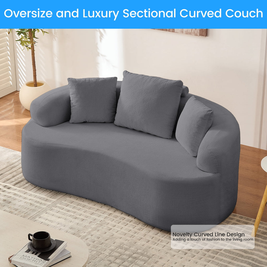 Puremind 67"W Curved Loveseat, Upholstered Chenille Sofa with Three Throw Pillows, Floor Sofa Couch for Living Room/Small Space, No Assembly Required, Dark Gray