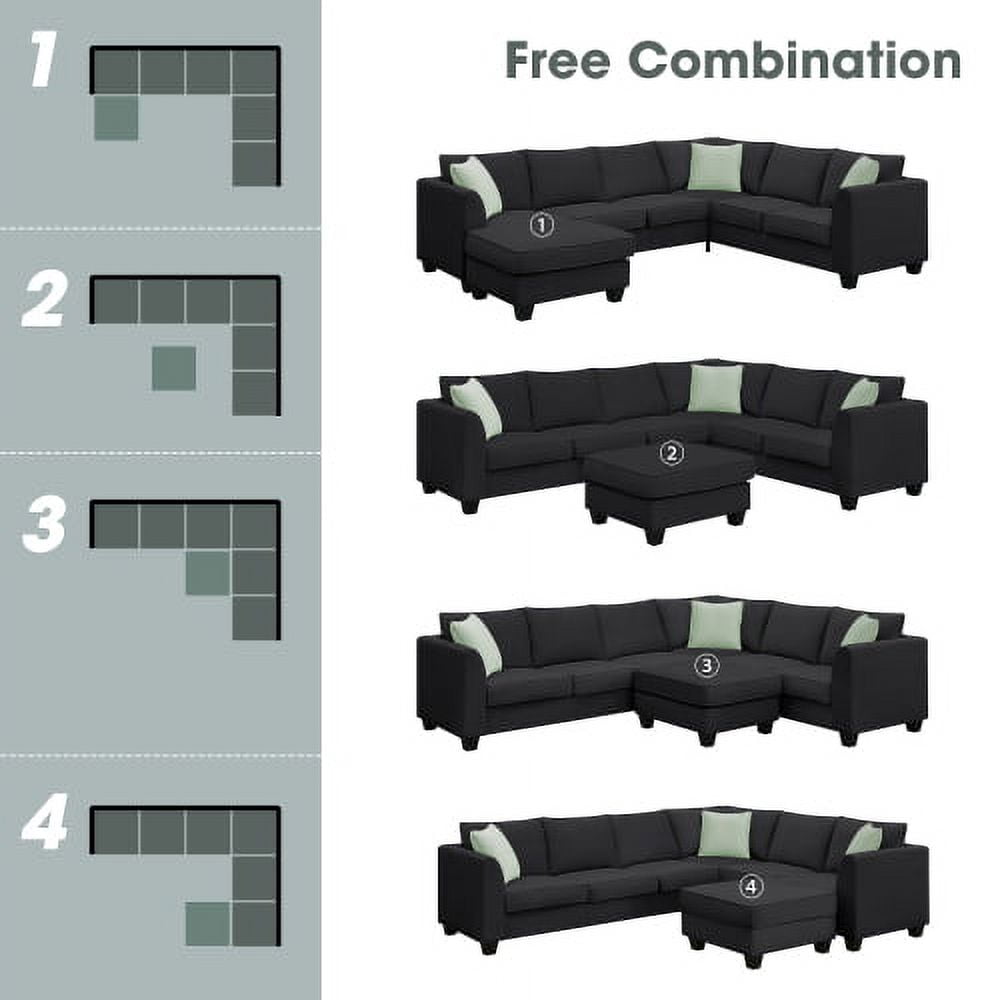 Harper & Bright Designs Convertible Sectional Sofa with Storage Ottoman, Modern Modular Sofa Sets L Shape Couches with 3 Pillows, for Living Room Furniture, Black