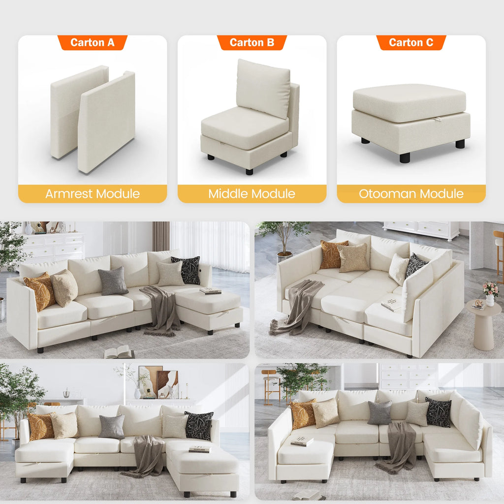 Gelloan Modular Couches and Sofas Sectional with Storage, 5 Seat Sectional Sofa for Living Room, L Shaped Sectional Couch with Reversible Chaises