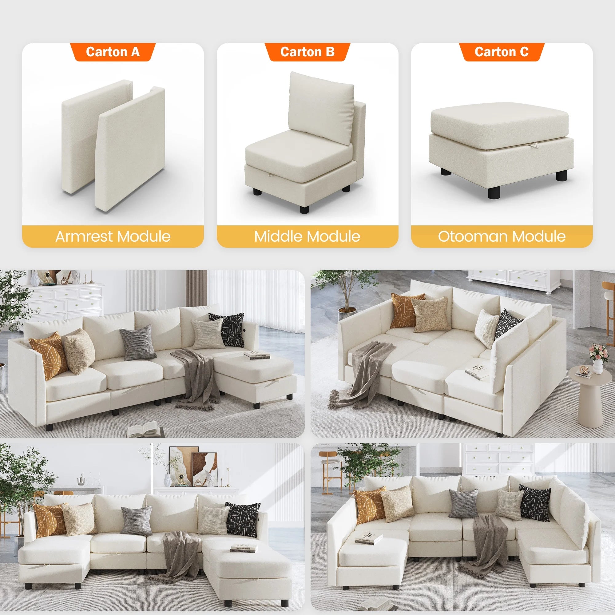 Gelloan Modular Couches and Sofas Sectional with Storage, 5 Seat Sectional Sofa for Living Room, L Shaped Sectional Couch with Reversible Chaises