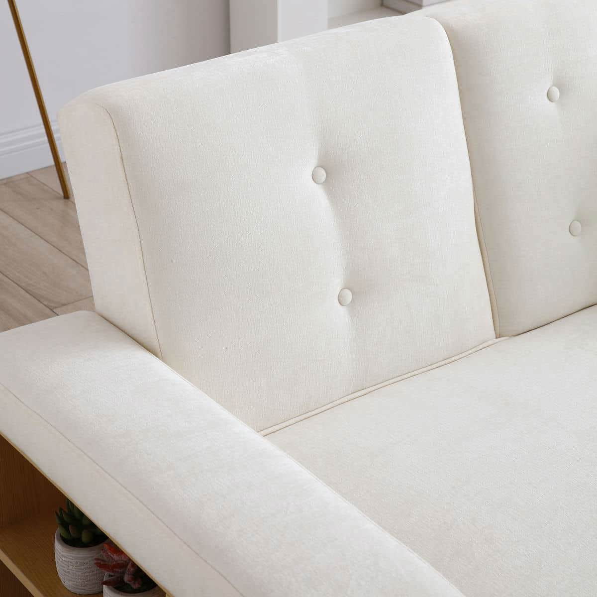 Resenkos Convertible Sleeper Sofa Couch, Double Folding Sofa Bed, Storage Ottoman, Arm Box/Drawer, Drop-Down Table - Beige