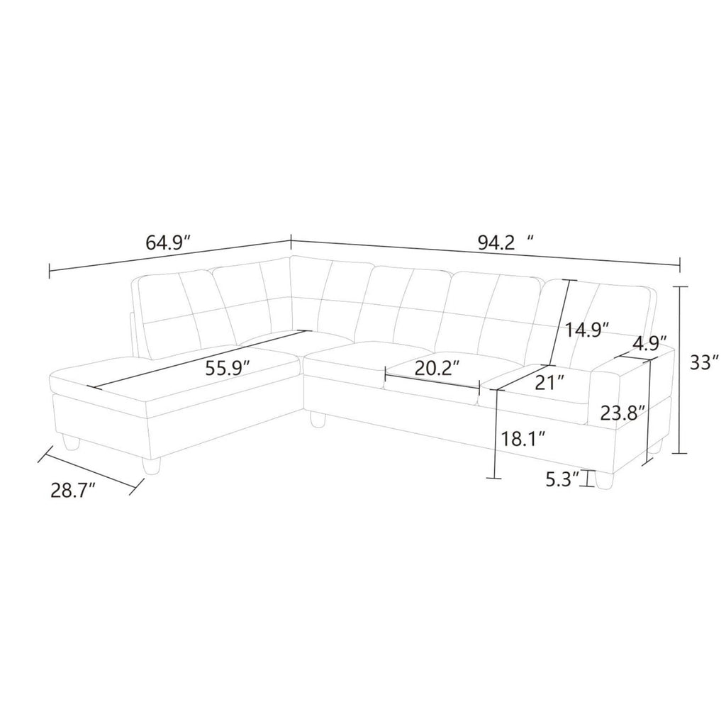 Modern Sectional Sofa Couch 3 Seat L-Shaped Sofa with Left Chaise for Small Apartments, Living Room, Light Grey