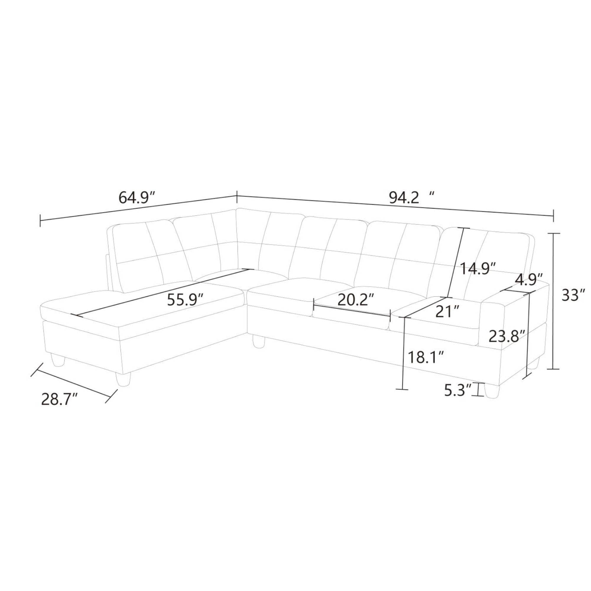 Modern Sectional Sofa Couch 3 Seat L-Shaped Sofa with Left Chaise for Small Apartments, Living Room, Light Grey