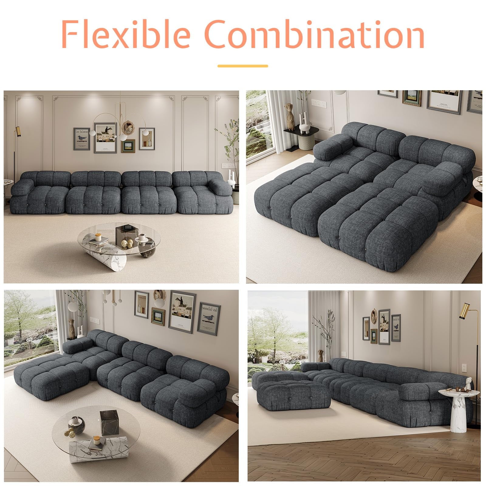 Roomy Homy Modular Sectional Couches for Living Room, L Shaped Compression Sofa with 4 Seater,Gray