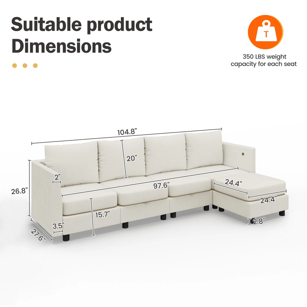 Gelloan Modular Couches and Sofas Sectional with Storage, 5 Seat Sectional Sofa for Living Room, L Shaped Sectional Couch with Reversible Chaises