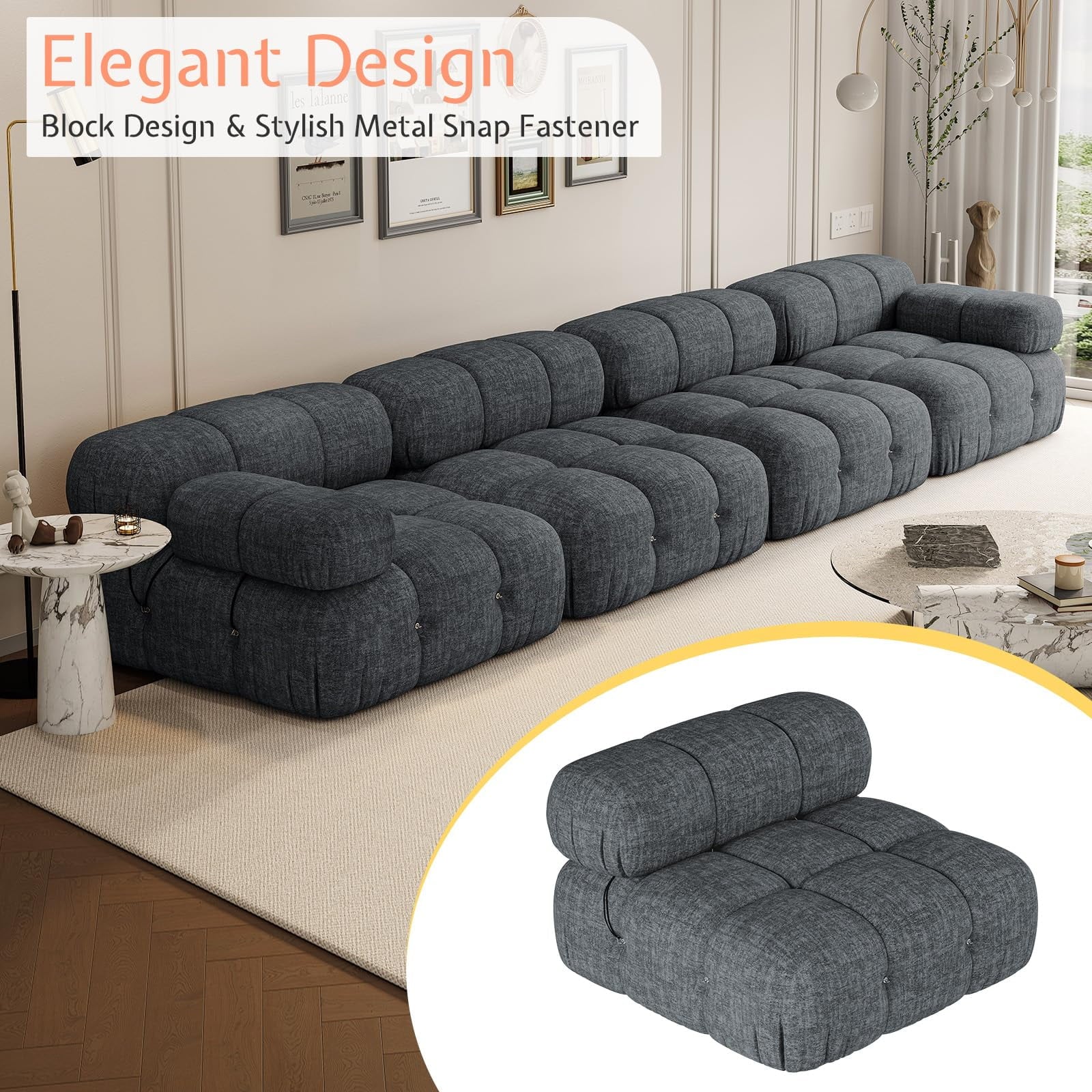Roomy Homy Modular Sectional Couches for Living Room, L Shaped Compression Sofa with 4 Seater,Gray