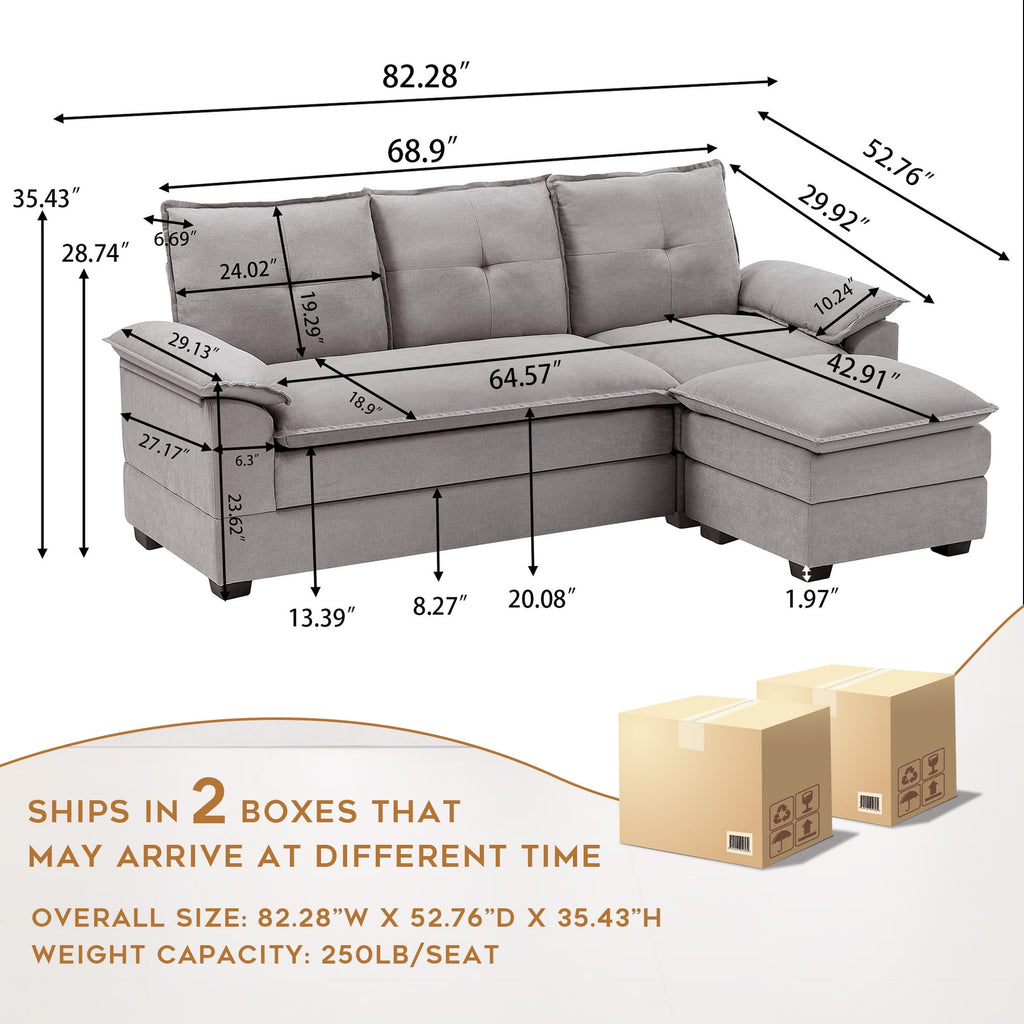 Jarenie Sherpa sofa, Sectional sofa, Sleeper sofa, Sectional sofa with footstool,Small Space Living room sectional sofaSofasCouch, Lightgrey