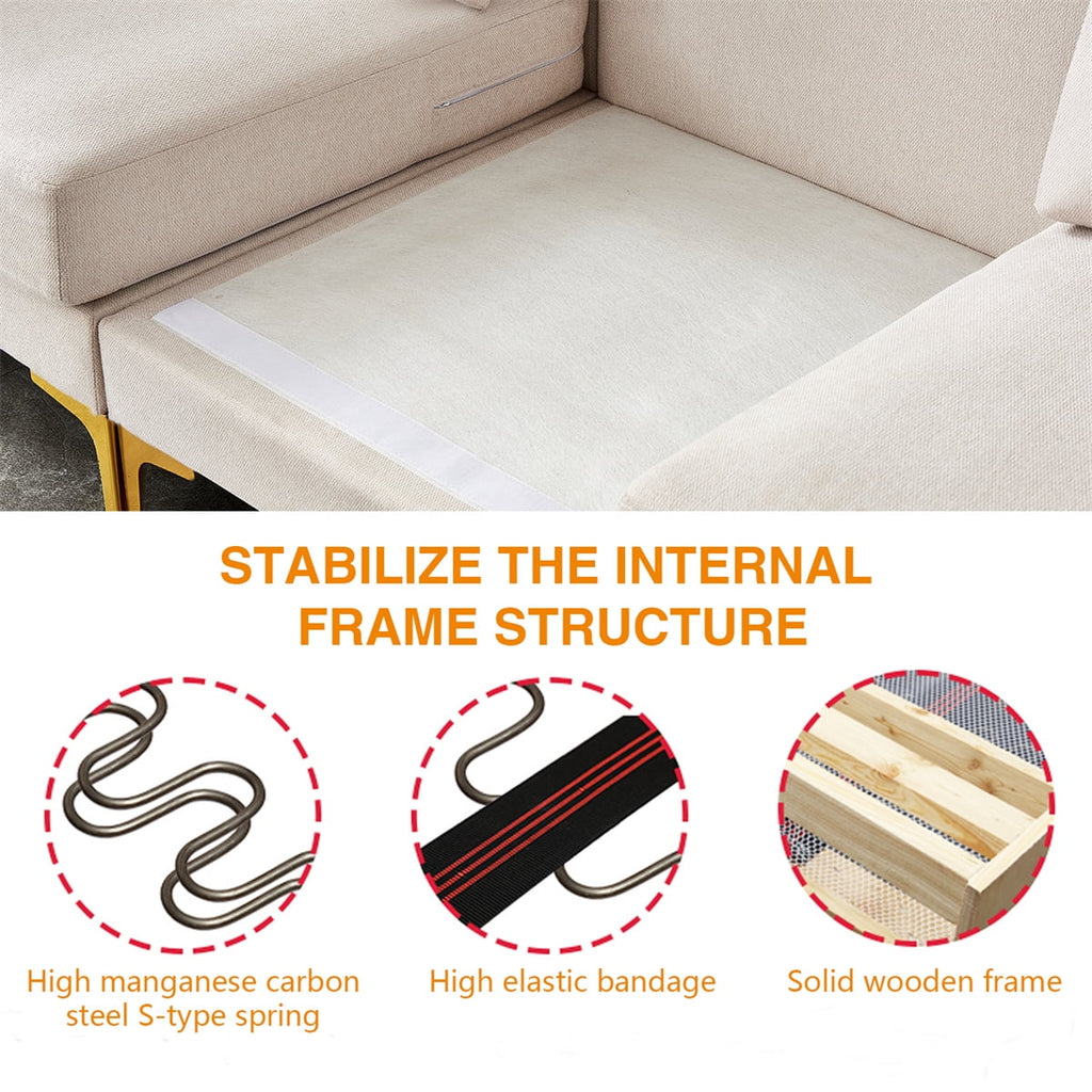 ARCTICSCORPION Convertible Sectional Sofa, L Shape 3 Seat Couch with Movable Ottoman, Leisure Upholstered Modular Sofa with Pillows for Living Room, Office, Hotel, Beige