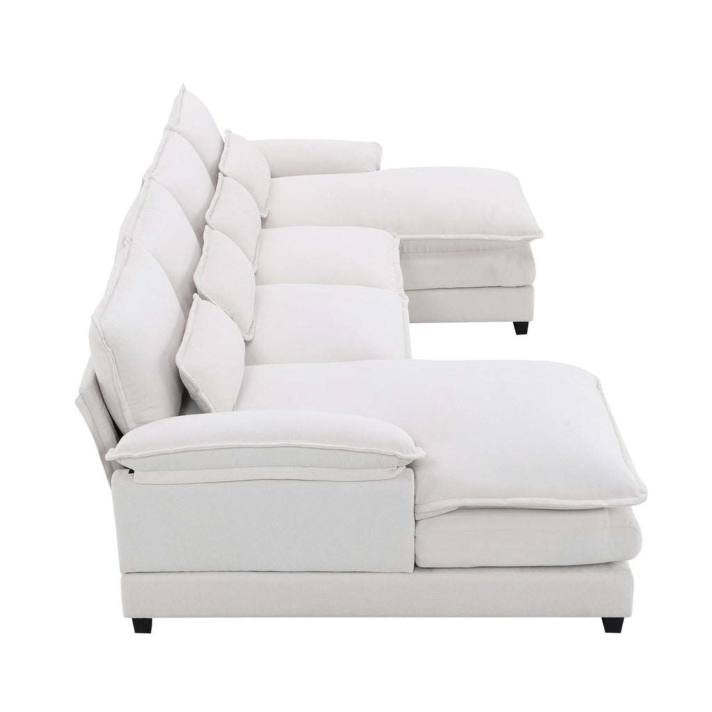 EUROCO 109.8” U-shaped Sectional Sofa Couch, 6-Seat Sofa  with Waist Pillows,Modern Chenille Modular Sofa Sleeper  with Double Chaise for Living Room, Apartment, White