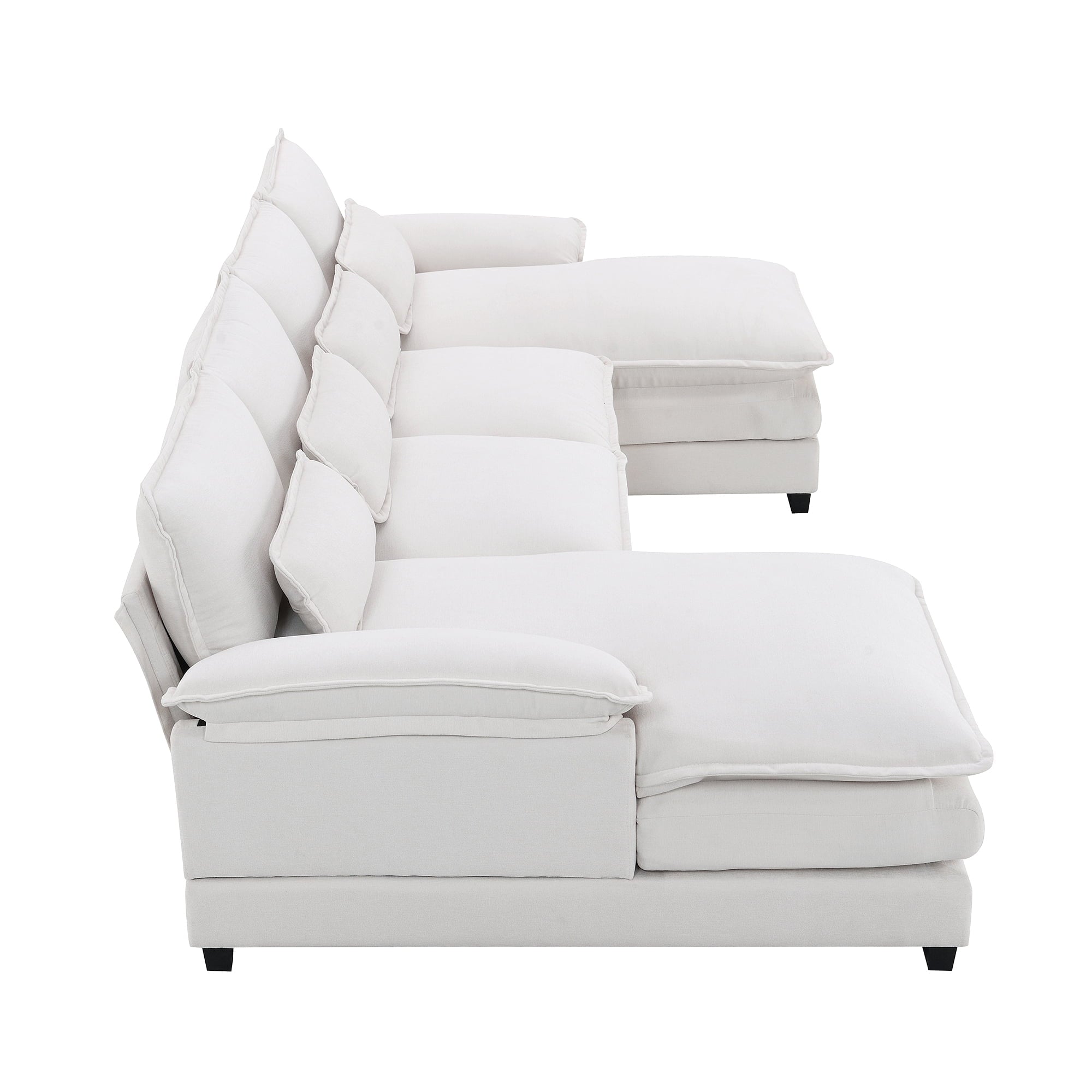 EUROCO 109.8” U-shaped Sectional Sofa Couch, 6-Seat Sofa  with Waist Pillows,Modern Chenille Modular Sofa Sleeper  with Double Chaise for Living Room, Apartment, White