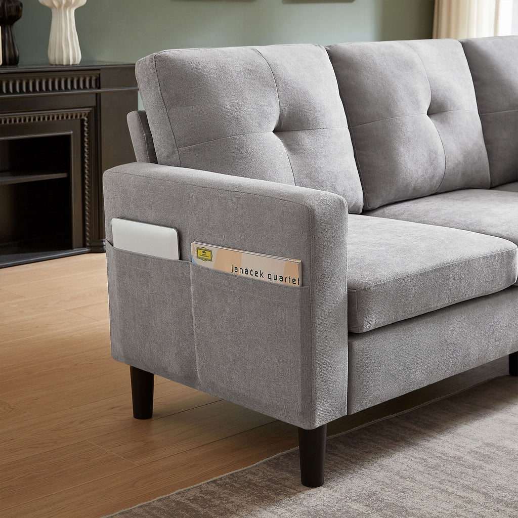 Pingliang Home Convertible Sectional Sofa with Footstool Living Room Sofa Couch with Storage Ottoman and Side Pockets,Modern 3 Seat L Shaped Couches