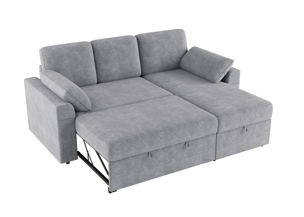 VANACC 91" Sectional Sofa Bed with Storage,Reversible Pull Out Sleeper Couch for Living Room,Grey