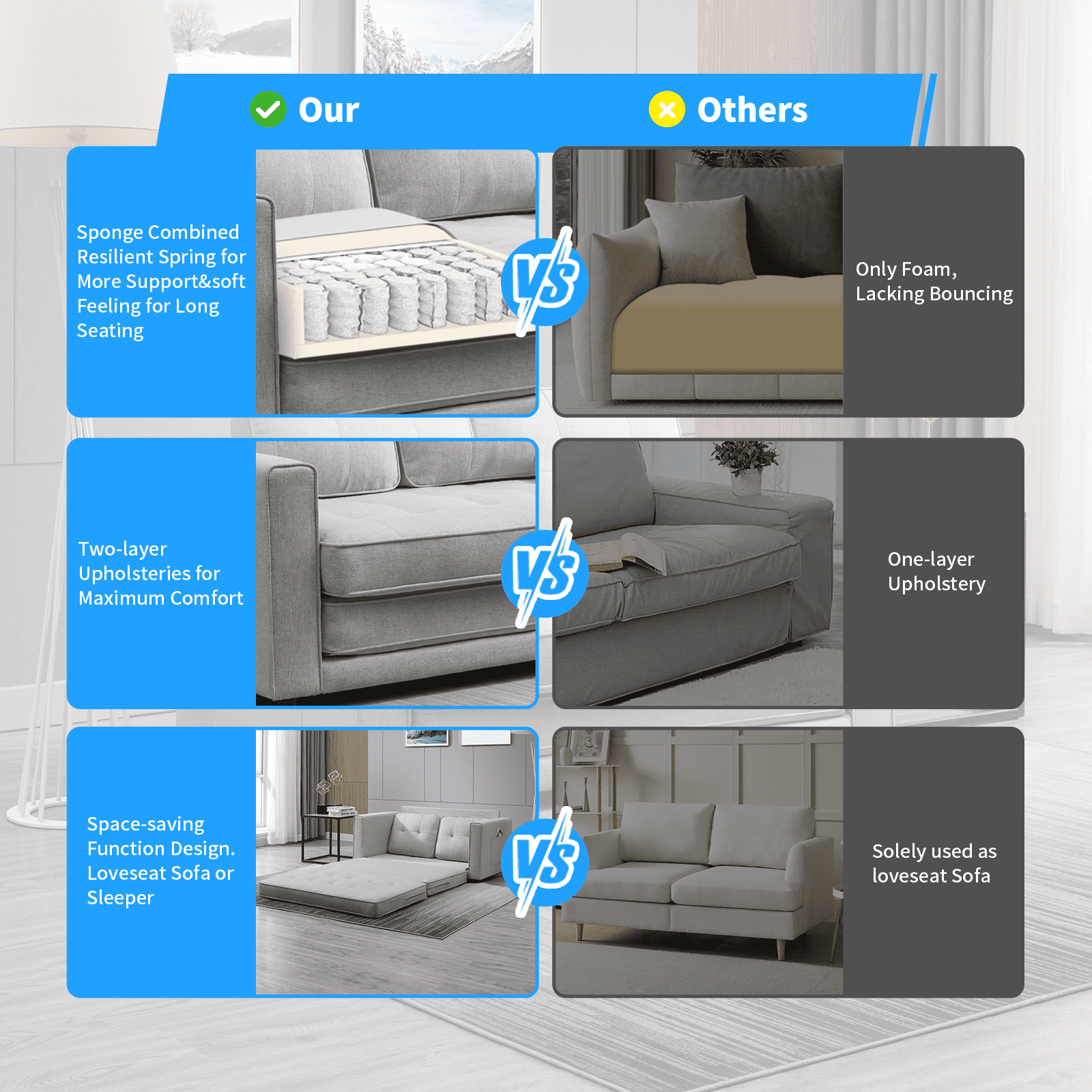 BALUS Loveseat Sleeper Sofa, 55.5"*84.5" Convertible Futon Sofa Bed with Pull out Couch, Folding couch bed,Linen, Light Grey