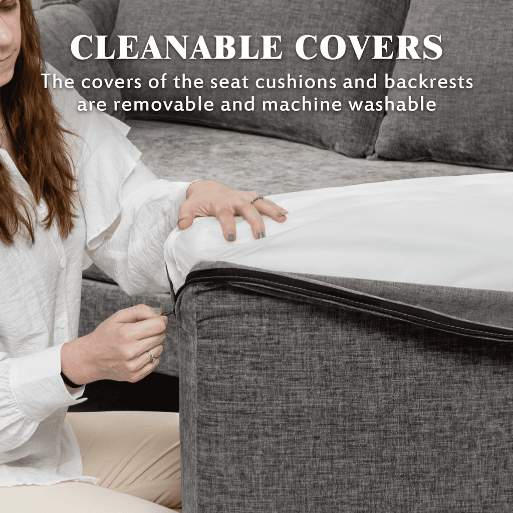 Hommow L Shaped Sectional Sofa Chenille Convertible Sectional Couch with Chaise Lounge and Ottman for Living Room,Grey