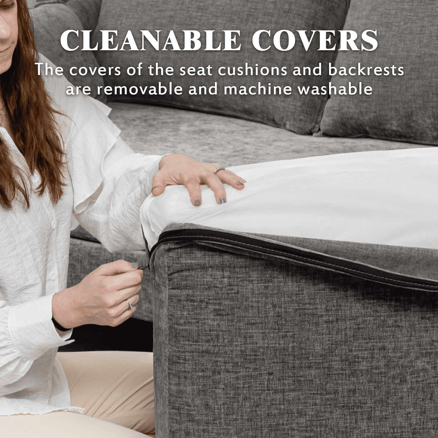 Hommow L Shaped Sectional Sofa Chenille Convertible Sectional Couch with Chaise Lounge and Ottman for Living Room,Grey