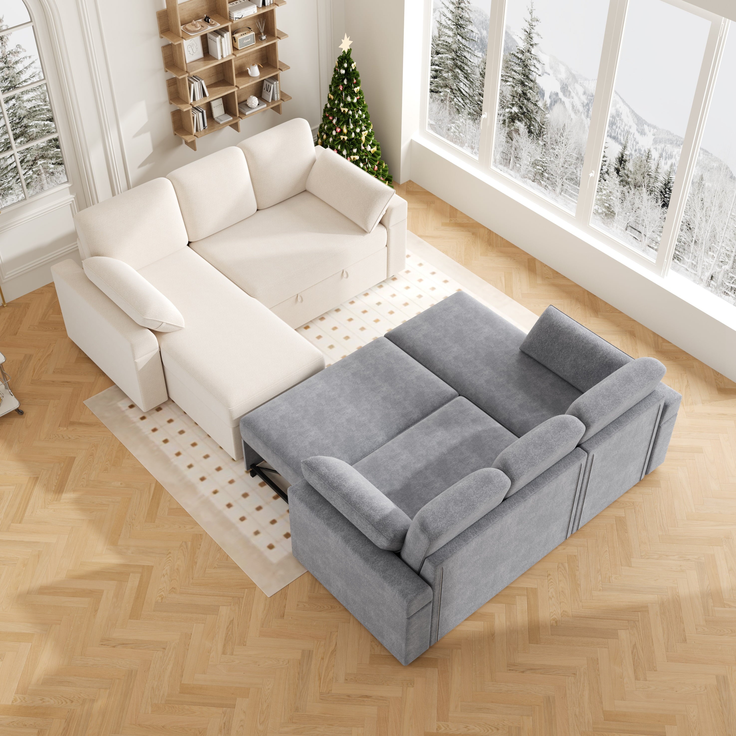 VANACC 91" Sectional Sofa Bed with Storage,Reversible Pull Out Sleeper Couch for Living Room,Grey