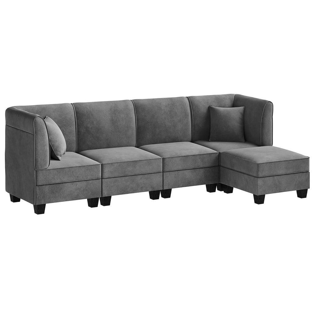 Sobaniilo 116" Sectional Sofa Couch with Reversible Chaise， Velvet L-Shaped Couch Sofa 4-seat Modular Large Sectional Couch with Ottoman for Living Room, Upholstered Cushion, Gray