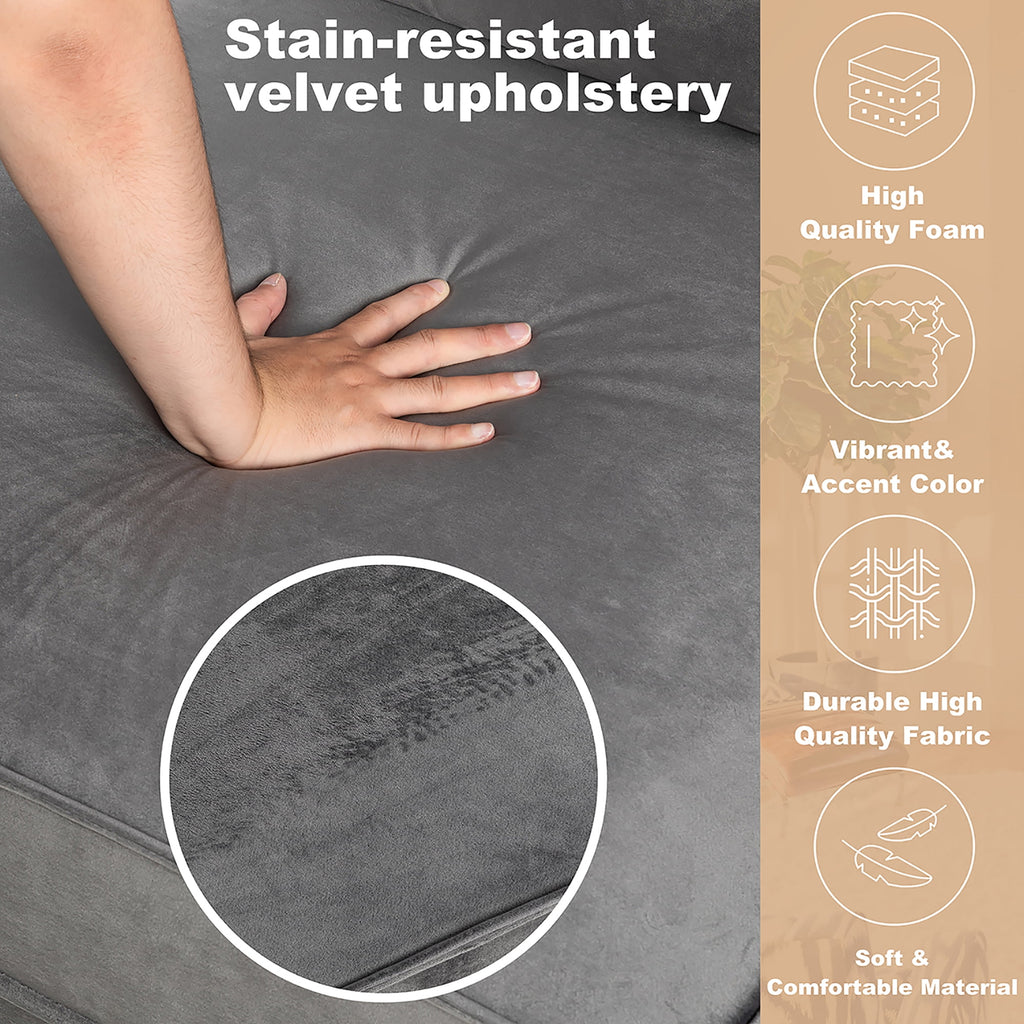 Sobaniilo 116" Sectional Sofa Couch with Reversible Chaise， Velvet L-Shaped Couch Sofa 4-seat Modular Large Sectional Couch with Ottoman for Living Room, Upholstered Cushion, Gray