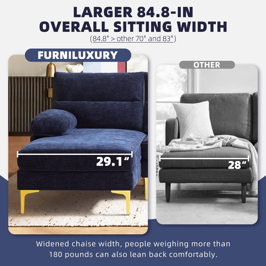 BedLuxury 85'' Sectional Sofa for Living Room,L Shape Couch 3 Seater Comfy Sofa with Reversible Chaise for Apartment, Small Space,Blue