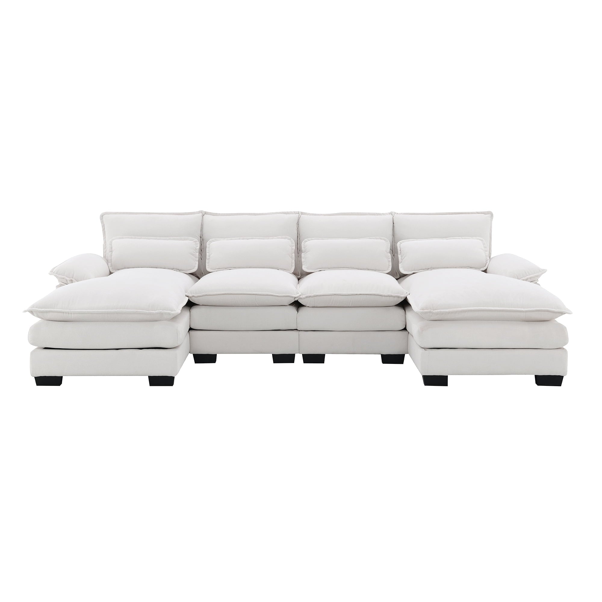 EUROCO 109.8” U-shaped Sectional Sofa Couch, 6-Seat Sofa  with Waist Pillows,Modern Chenille Modular Sofa Sleeper  with Double Chaise for Living Room, Apartment, White