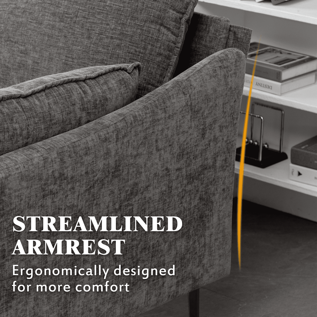 Hommow L Shaped Sectional Sofa Chenille Convertible Sectional Couch with Chaise Lounge and Ottman for Living Room,Grey