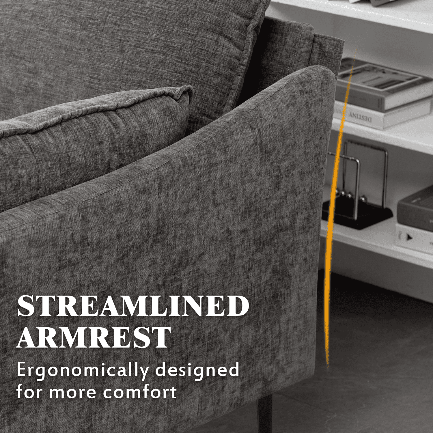 Hommow L Shaped Sectional Sofa Chenille Convertible Sectional Couch with Chaise Lounge and Ottman for Living Room,Grey