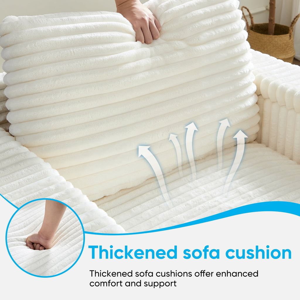 Mjkone 85’’ Loveseat Sectional Sofa with 2 Ottoman,Corduroy Deep Seat Couch with Storage Armrests Living Room Furniture,Beige