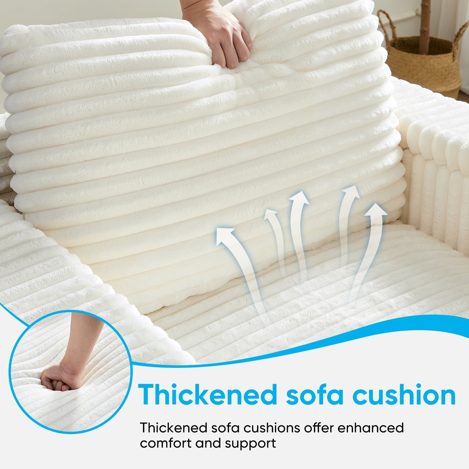 Mjkone 85’’ Loveseat Sectional Sofa with 2 Ottoman,Corduroy Deep Seat Couch with Storage Armrests Living Room Furniture,Beige