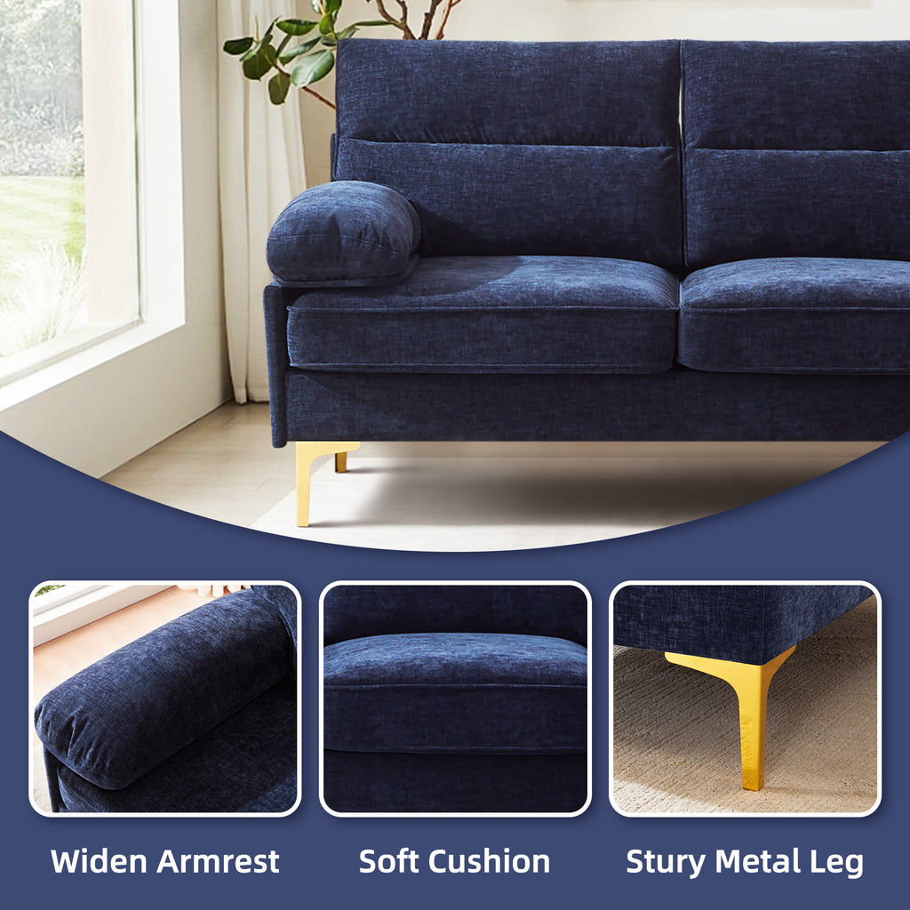 BedLuxury 85'' Sectional Sofa for Living Room,L Shape Couch 3 Seater Comfy Sofa with Reversible Chaise for Apartment, Small Space,Blue