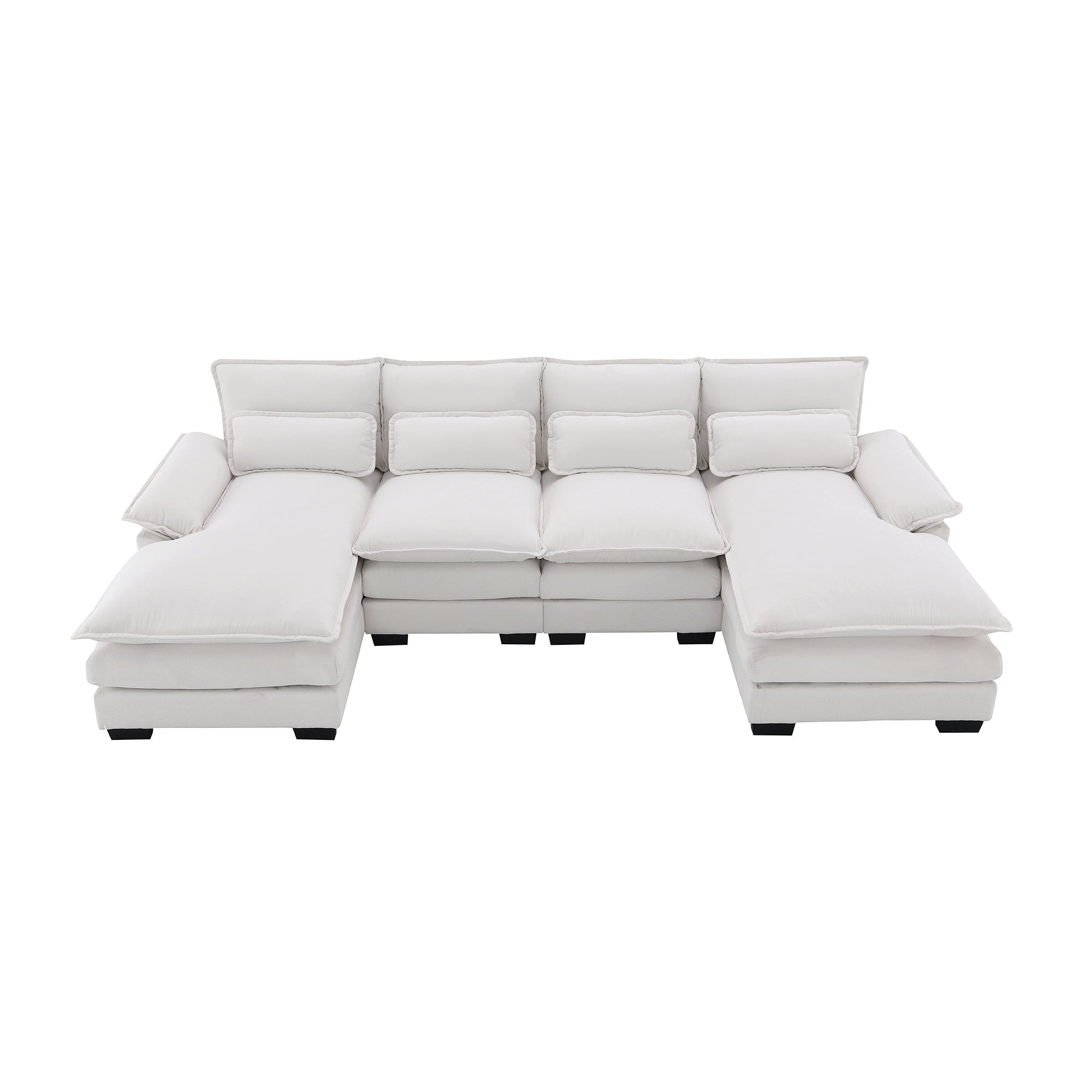 EUROCO 109.8” U-shaped Sectional Sofa Couch, 6-Seat Sofa  with Waist Pillows,Modern Chenille Modular Sofa Sleeper  with Double Chaise for Living Room, Apartment, White