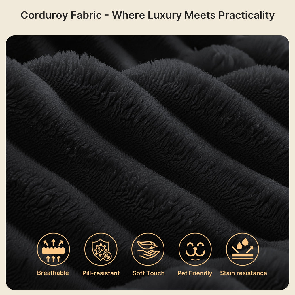 Modular Sectional Sofa, Lofka 105" Cloud Boneless Couch with L-Shape Chaise, No-Assembly Corduroy Couches for Living Room, Bedroom, Black Couch