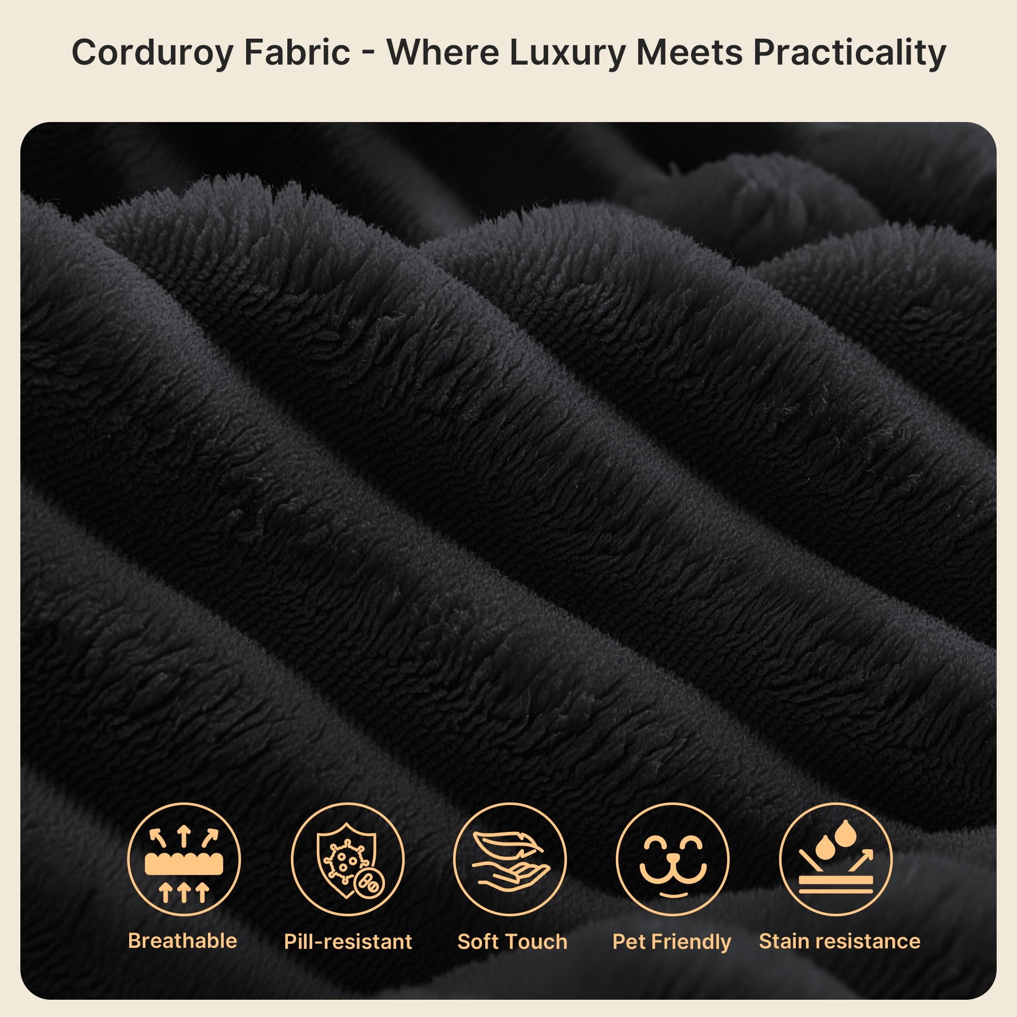 Modular Sectional Sofa, Lofka 105" Cloud Boneless Couch with L-Shape Chaise, No-Assembly Corduroy Couches for Living Room, Bedroom, Black Couch