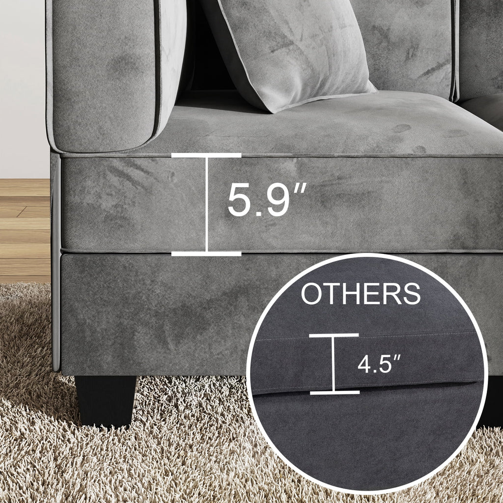 Sobaniilo 116" Sectional Sofa Couch with Reversible Chaise， Velvet L-Shaped Couch Sofa 4-seat Modular Large Sectional Couch with Ottoman for Living Room, Upholstered Cushion, Gray