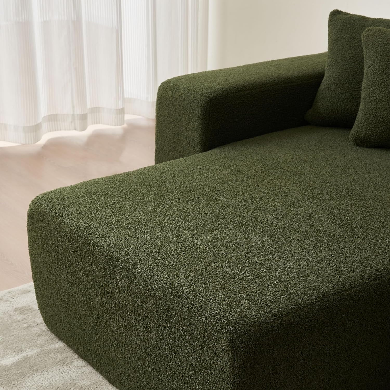 MSJh Modern 5-Seat Sherpa Fabric Sectional Couch for Living Room, Studio, Office & Apartment, Green