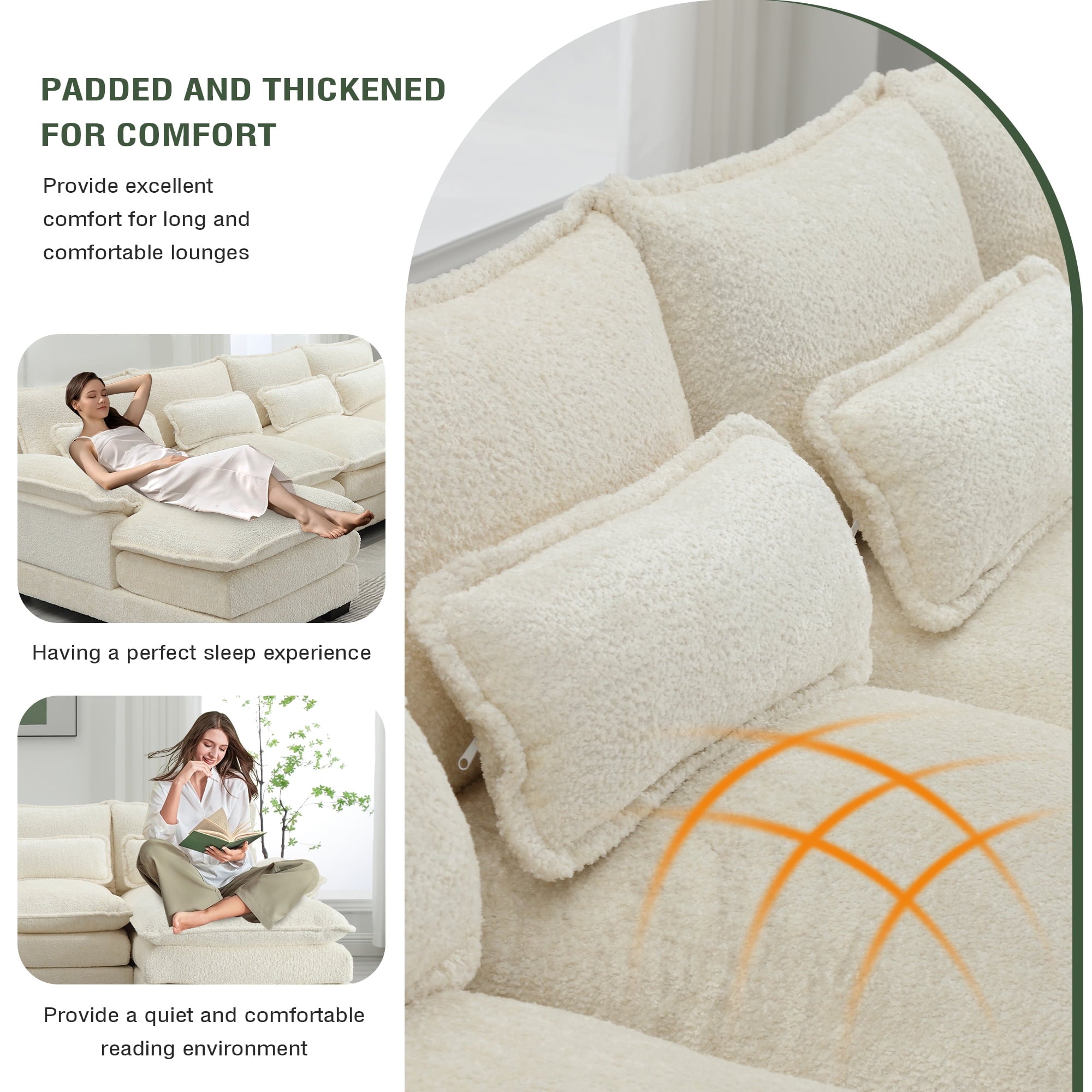 Villeston Modern U-Shape Sectional Sofa , 4 Seat Lounge Sleeper with Double Chaise for Living Room,Beige