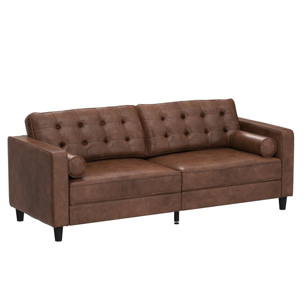 AECOJOY Leather Couch Sofa 84.2" Mid-Century Sectional Sofa 3 Seater Office Sofa on Clearance,Saddle Brown