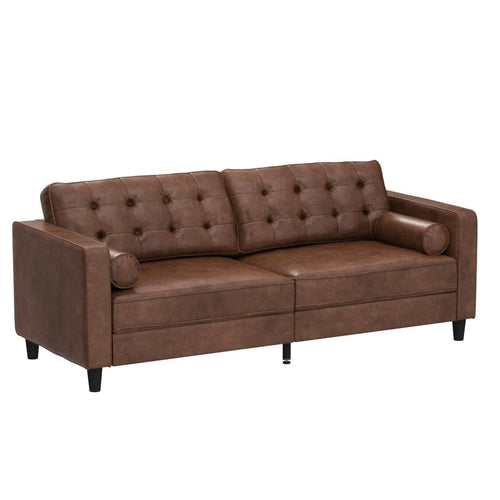 AECOJOY Leather Couch Sofa 84.2" Mid-Century Sectional Sofa 3 Seater Office Sofa on Clearance,Saddle Brown