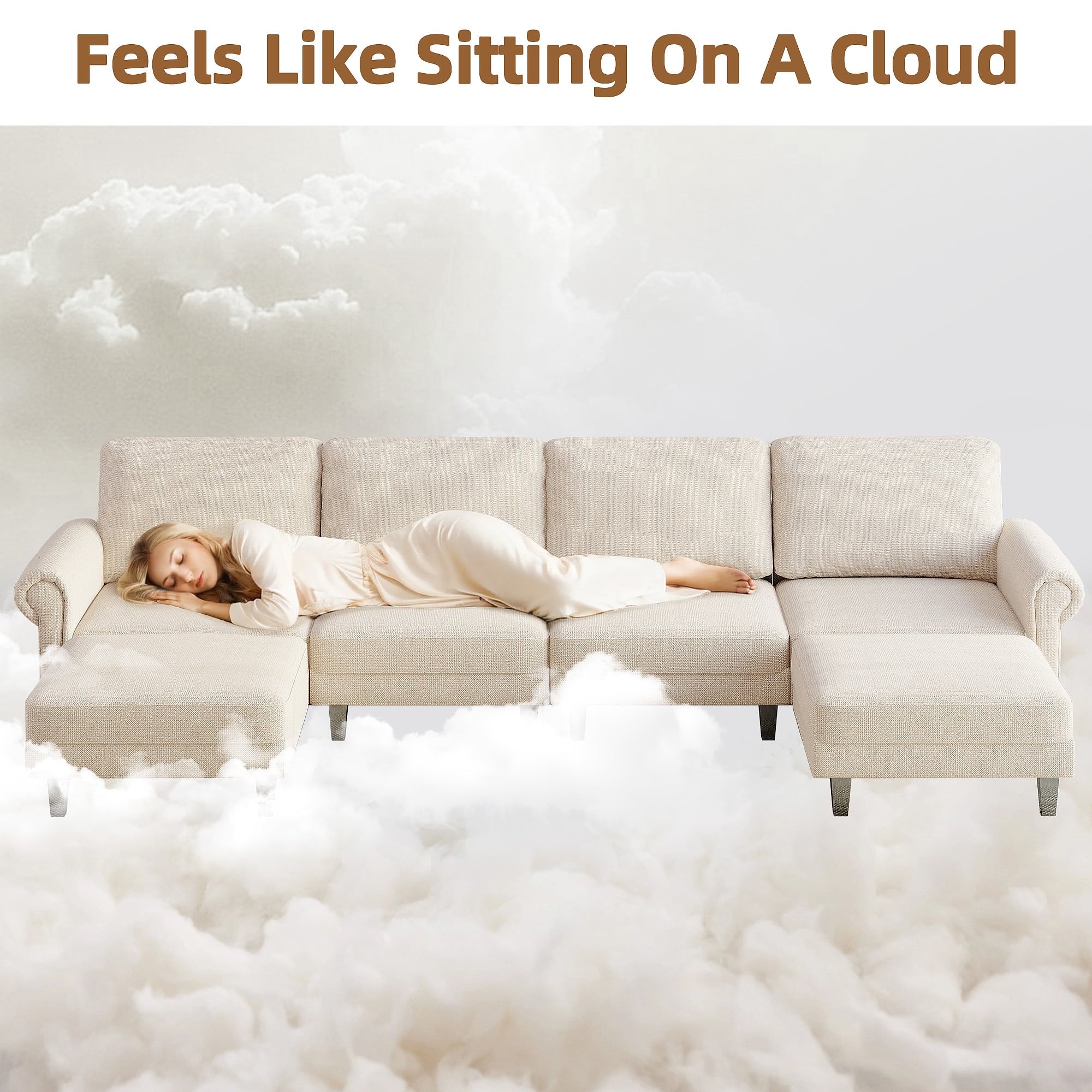 HOMREST Modular Sectional Sofa with Chaise, 60 Inch Loveseat Sectional Couches for Living Room, Convertible Sofa for Home Apartment Lounge, Cloud Couch Modern Sofa