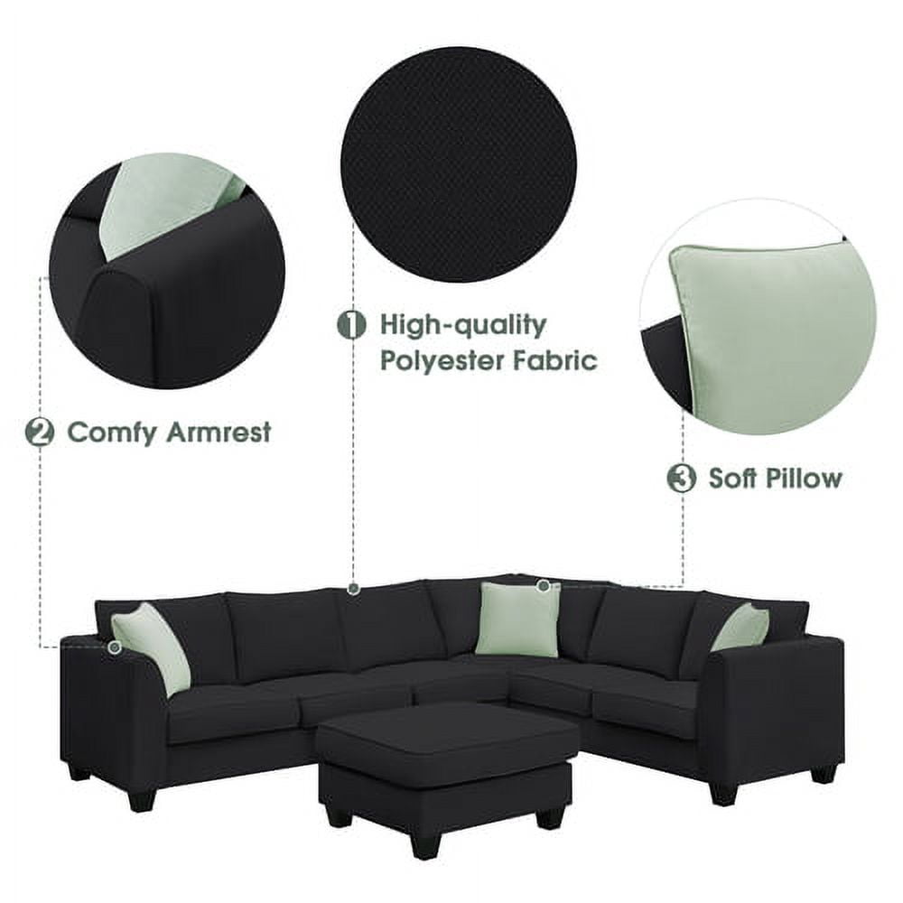 Harper & Bright Designs Convertible Sectional Sofa with Storage Ottoman, Modern Modular Sofa Sets L Shape Couches with 3 Pillows, for Living Room Furniture, Black