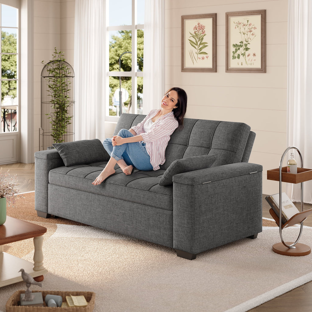 70.9' Sofa Bed, Lofka Convertible 3-in-1 Sleeper Sofa for Living Room and Small Space,Dark Grey