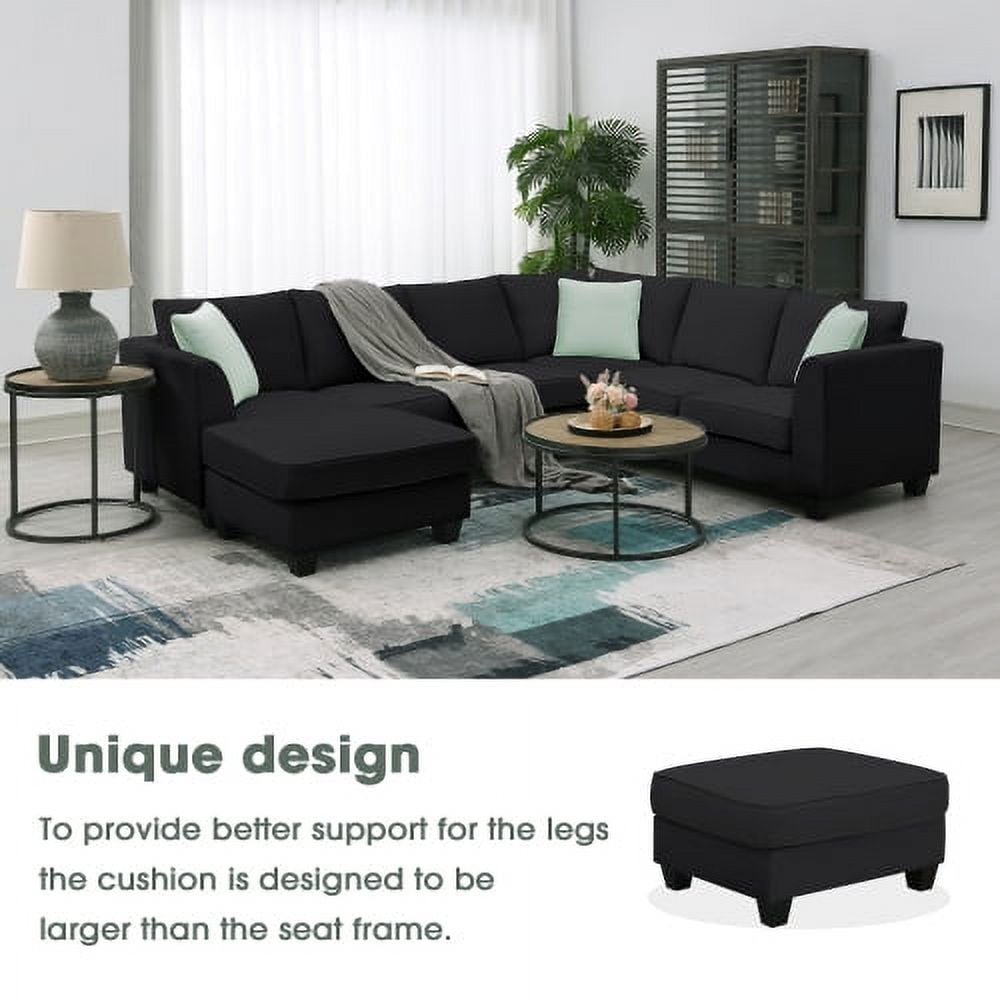 Harper & Bright Designs Convertible Sectional Sofa with Storage Ottoman, Modern Modular Sofa Sets L Shape Couches with 3 Pillows, for Living Room Furniture, Black