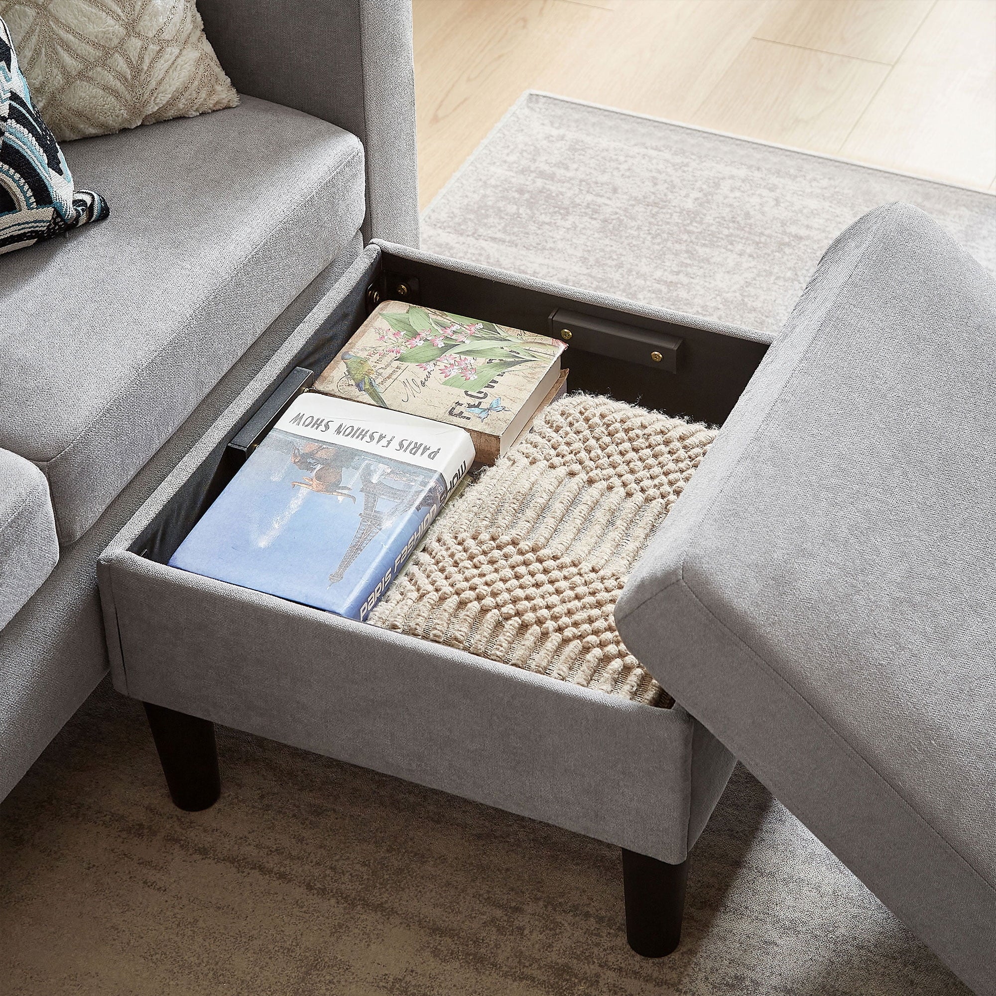 Pingliang Home Convertible Sectional Sofa with Footstool Living Room Sofa Couch with Storage Ottoman and Side Pockets,Modern 3 Seat L Shaped Couches